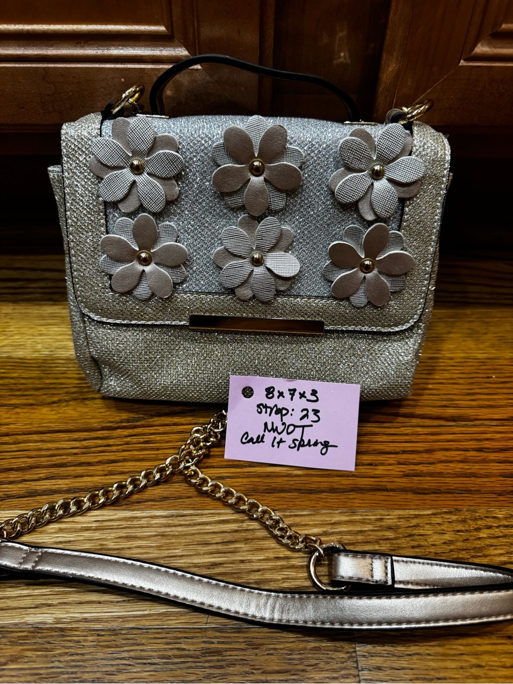 NWOT Call It Spring Silver Floral Applique Crossbody Bag